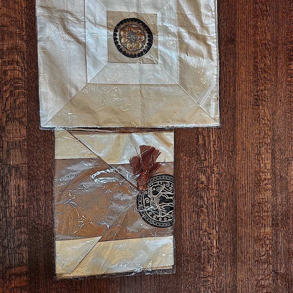 Silk-like cushion cover and table runner from Cambodia